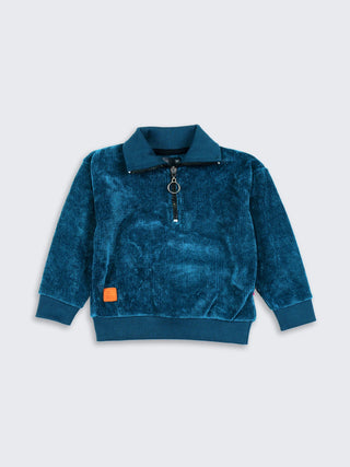 Half-Zip Textured Pullover for Boys Teal Blue