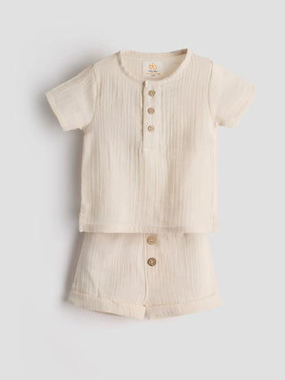 Organic Cotton Muslin Co - ord Set – Sand Beige - Kidulan