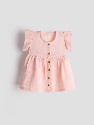 Organic Flutter Frock for Baby Girls – Soft Pink - Kidulan