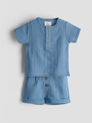 Unisex Organic Cotton Muslin Summer Set – Sky Blue - Kidulan
