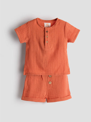 Organic Cotton Muslin Unisex Co - ord Set – Rust Orange Edition - Kidulan