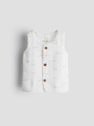 Organic Cotton White Jabla – Green Scribble Print - Kidulan