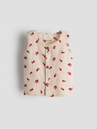 Sleeveless Organic Cotton Jabla with Cherry Blossom Print - Kidulan