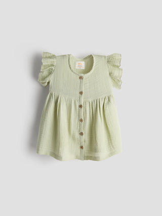 Organic Cotton Olive Flutter Sleeve Baby Dress - Kidulan