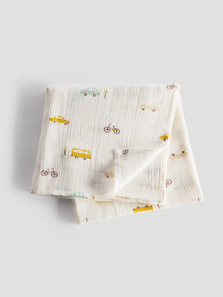 Organic Cotton Muslin Swaddle – Traffic Town Print - Kidulan