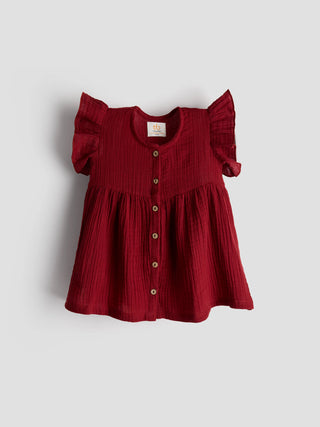 Organic Cotton Berry Bliss Ruffle Top for Baby Girls - Kidulan