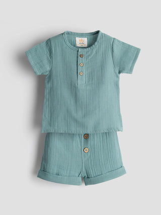 Sage Green Organic Cotton Muslin Co - ord Set - Kidulan