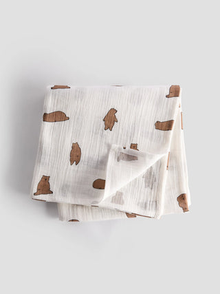 Organic Cotton Muslin Blanket – Brown Bear Print - Kidulan