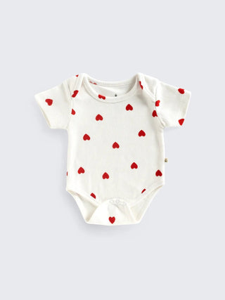 Red Heart Print Half sleeve Unisex Baby Bodysuit - Kidulan
