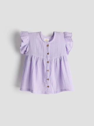 Lilac Organic Cotton Button - Down Frill Top for Baby Girls - Kidulan