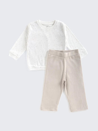 Soft Starry White Sweatshirt & Beige Bottom Set - Kidulan
