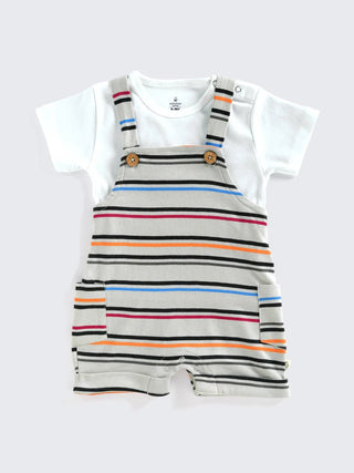 Striped Dungaree Set with White T-Shirt for Babies - Kidulan