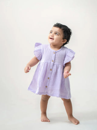 Lilac Organic Cotton Button - Down Frill Top for Baby Girls - Kidulan