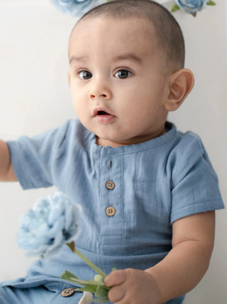 Unisex Organic Cotton Muslin Summer Set – Sky Blue - Kidulan