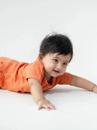 Organic Cotton Muslin Unisex Co - ord Set – Rust Orange Edition - Kidulan