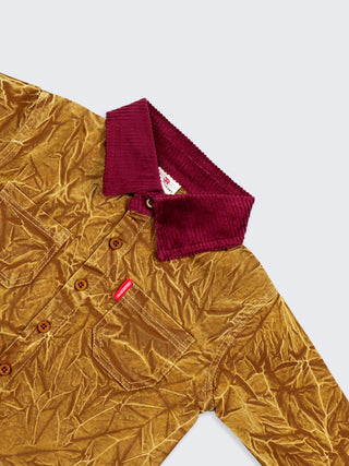 Boys Crinkled Golden Shirt with Red Corduroy Collar