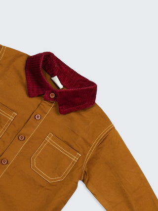 Boys Rust Shirt with Corduroy Collar & Back Graphic
