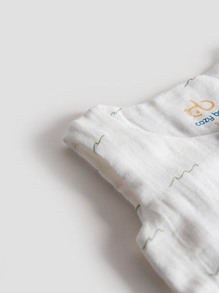 Organic Cotton White Jabla – Green Scribble Print - Kidulan