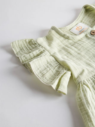 Organic Cotton Olive Flutter Sleeve Baby Dress - Kidulan