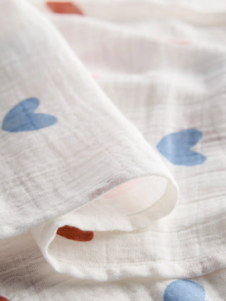 Heart Print Organic Cottton Muslin Swaddle Blanket - Kidulan