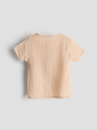 Unisex Baby Beige Organic Cotton Muslin Co - Ord Set - Kidulan