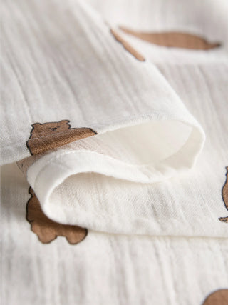 Organic Cotton Muslin Blanket – Brown Bear Print - Kidulan