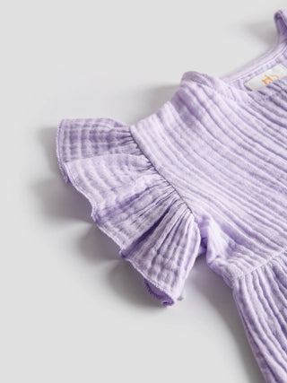 Lilac Organic Cotton Button - Down Frill Top for Baby Girls - Kidulan