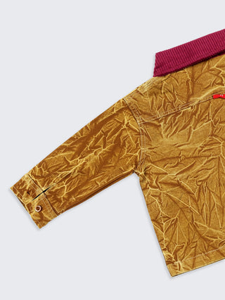 Boys Crinkled Golden Shirt with Red Corduroy Collar