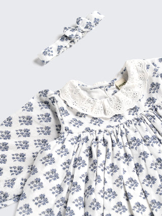 Vintage Floral Frock with Lace Collar & Bow Headband - Kidulan
