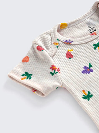 Tropical Fruit & Flora Print Baby Half sleeve Bodysuit - Kidulan
