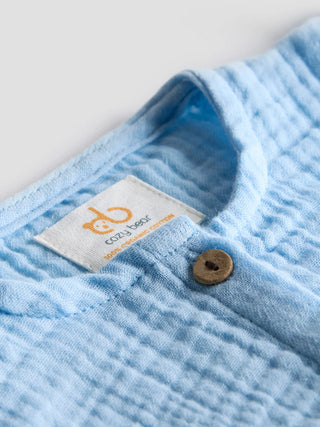 Baby Girl Organic Cotton Muslin Frill Top – Sky Blue - Kidulan