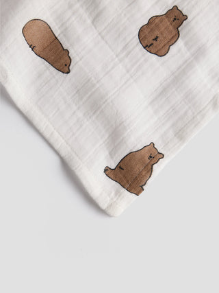 Organic Cotton Muslin Blanket – Brown Bear Print - Kidulan