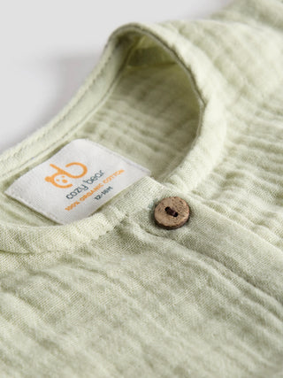 Organic Cotton Olive Flutter Sleeve Baby Dress - Kidulan