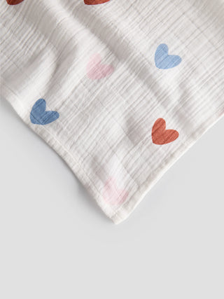 Heart Print Organic Cottton Muslin Swaddle Blanket - Kidulan