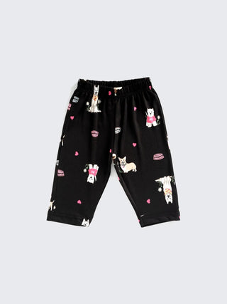 Dog Print Full Sleeves Nightwear Set – Black - Kidulan