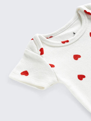 Red Heart Print Half sleeve Unisex Baby Bodysuit - Kidulan
