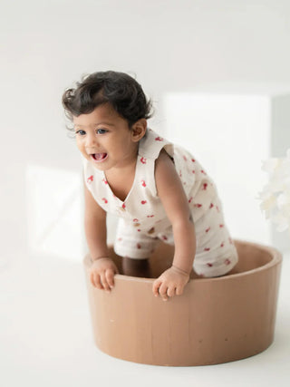 Sleeveless Organic Cotton Jabla with Cherry Blossom Print - Kidulan