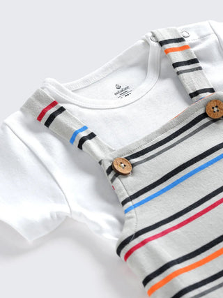 Striped Dungaree Set with White T-Shirt for Babies - Kidulan