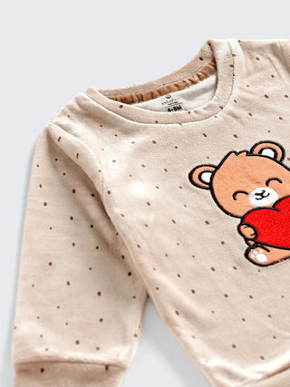 Warm & Snuggly Bear Love Beige Co - Ord Set - Kidulan