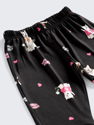 Dog Print Full Sleeves Nightwear Set – Black - Kidulan