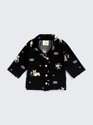Dog Print Full Sleeves Nightwear Set – Black - Kidulan