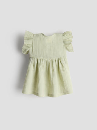 Organic Cotton Olive Flutter Sleeve Baby Dress - Kidulan