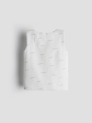 Organic Cotton White Jabla – Green Scribble Print - Kidulan