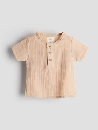 Unisex Baby Beige Organic Cotton Muslin Co - Ord Set - Kidulan