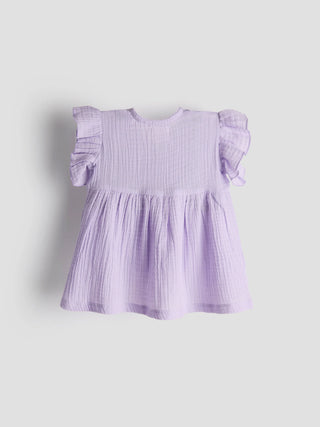 Lilac Organic Cotton Button - Down Frill Top for Baby Girls - Kidulan