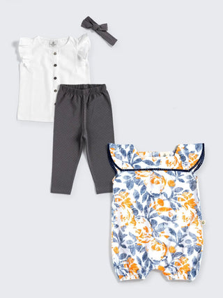 Stylish Baby Girl Combo with Romper, Legging Set & Hairband - Kidulan