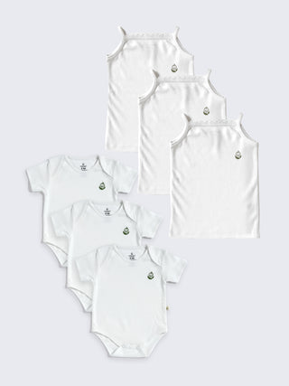 Essential Whitewear Combo – 6 - Piece Baby Girl Camisole & Bodysuit Set - Kidulan