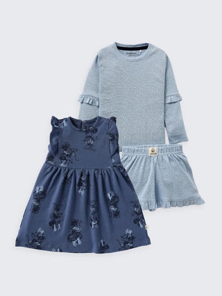 Girls' Sleeveless Frock with Long Sleeve Top & Skirt Set - Kidulan