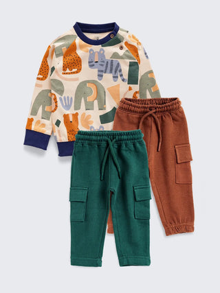 Boys' Jungle Print Sweatshirt with 2 Jogger Pants Combo - Kidulan