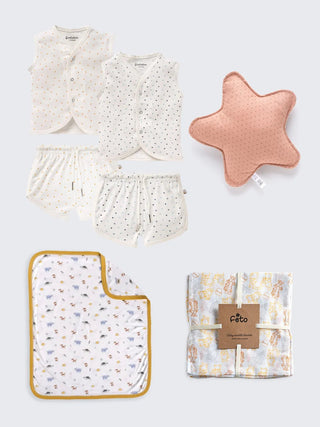 Newborn Baby Essentials Combo with Jabla Set, Star Pillow, Blanket & Swaddle - Kidulan